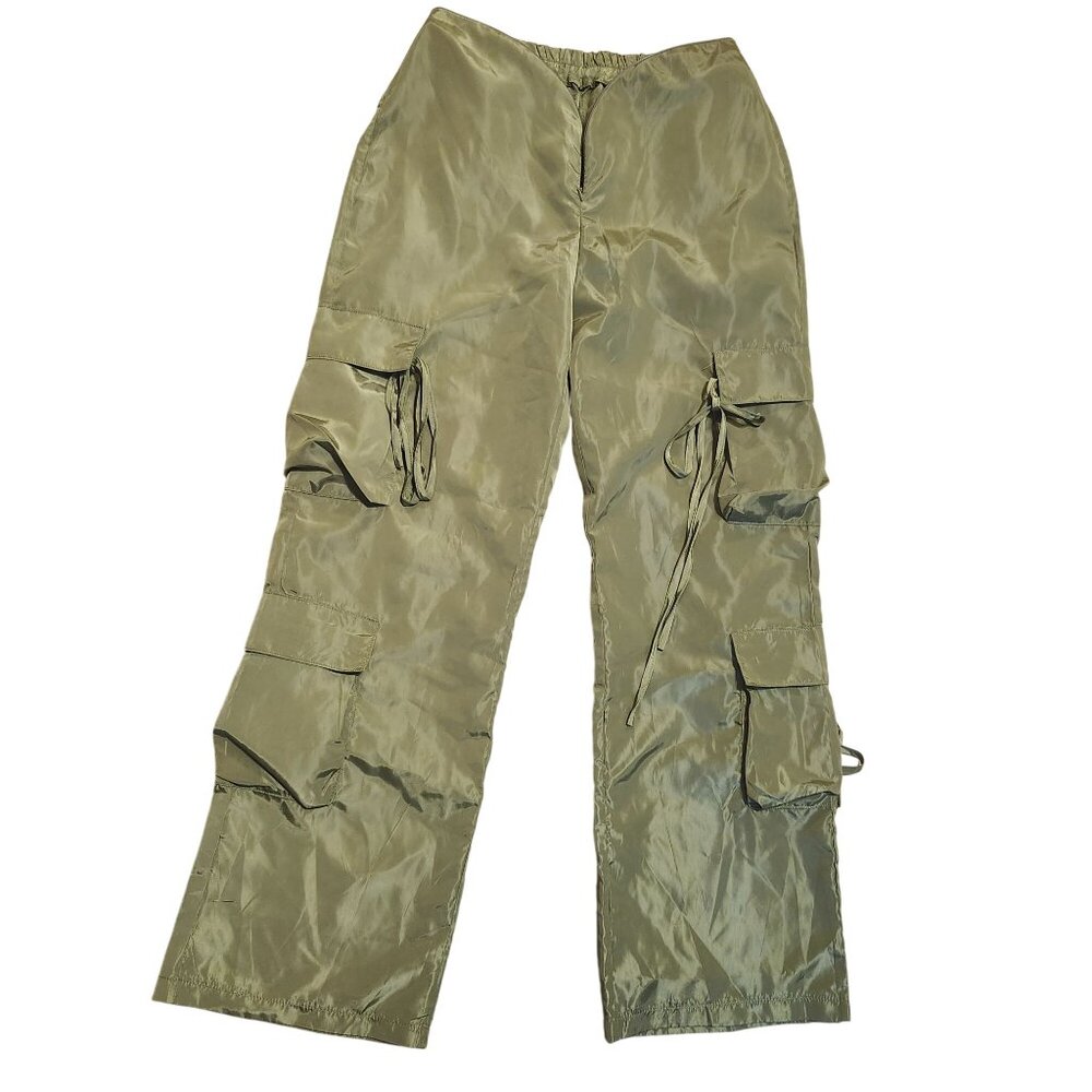 Micas Women's Large Green Cargo Pants Wide Leg Lightweight Casual Streetwear - Picture 8 of 14